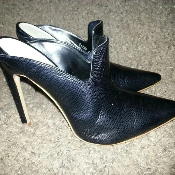 AGAIN&AGAIN-Stiletto Mules-Black Leather-Snakeskin - Picture 4 of 7